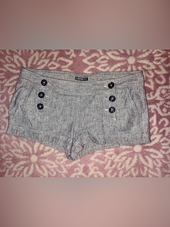 Express Pants - Express Linen Blend Sailor Button Shorts Gray Linen Blend Size 12